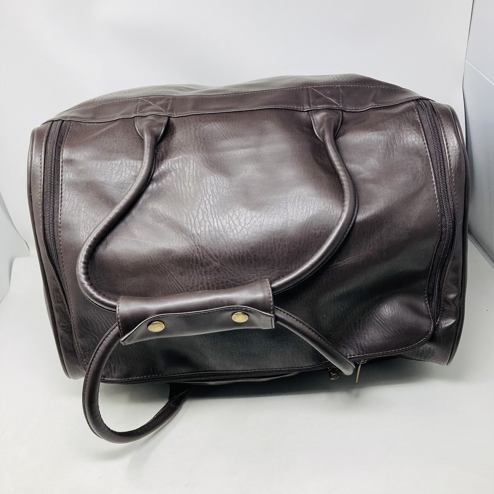 KARL LAGARFELD PARFUMS Duffle Bag Brown faux leather large travel Gym Bag 18x13" - Picture 10 of 14